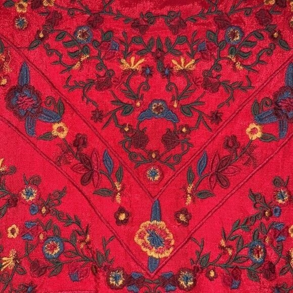 Umgee USA Womens Red Embroidered Bell Sleeve Boho Dress M Rayon Flowy Fit - Picture 6 of 16